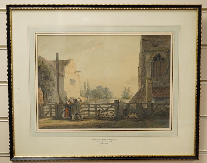 Paul Sandby RA (1725-1809), watercolour, ‘Eltham Palace from the north’, unsigned, inscribed to the mount, together with a letter from Frank J. Sabin, to Captain E. J. Priestley, dated 1963, from an archive relating to E